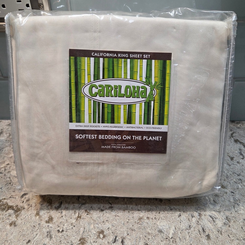 Cariloha California King Bamboo Sheet Set Ivory 4pc Extra Deep Pocket